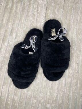 UGG Black Fluff Yeah Slide Slippers